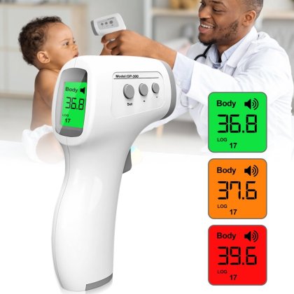 Termometru digital non contact cu infrarosu, SDLOGAL®, Masurare rapida, memorie, Alarma temperatura mare, Afisaj Digital LCD extra large, pentru un casnic sau profesional, Gri