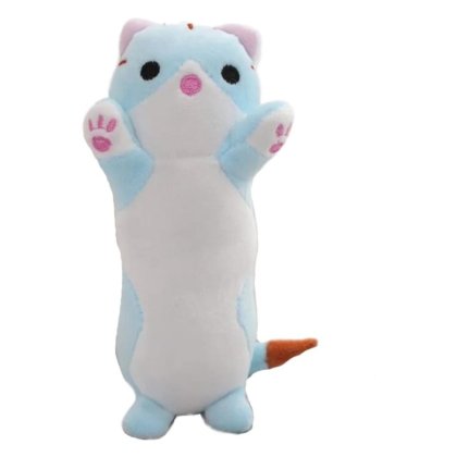 Jucarie de plus, Pisica, tip breloc, blue/alb, 16 cm