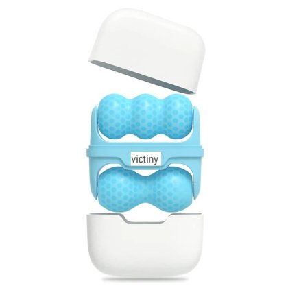 Aparat de masaj anticelulitic si lifting facial, VICTINY®, ice roller, capat in V si W, albastru